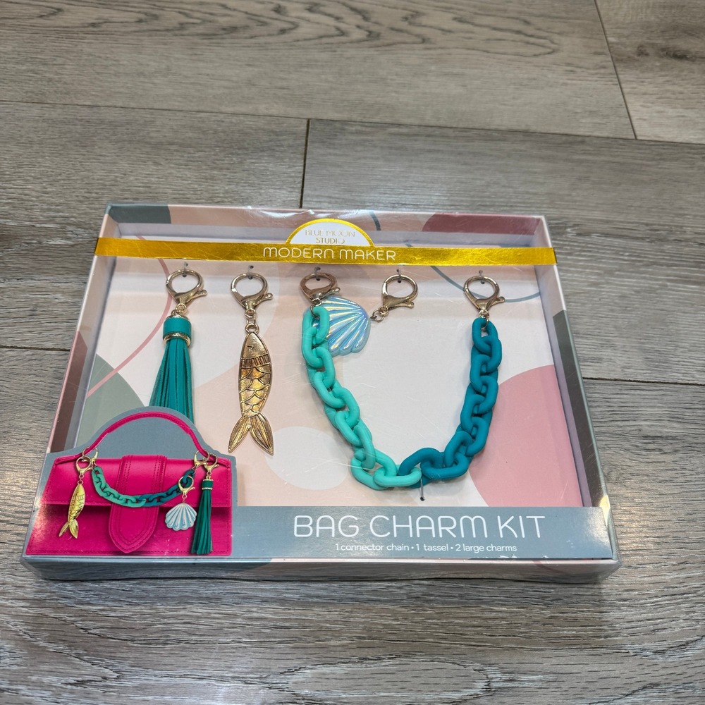 NIB Blue Moon Modern Maker Bag Charm Kit Nautical Fish Shell Tassel Teal Gold